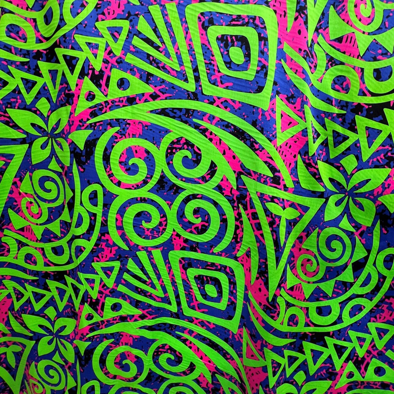 1 Yard Traditional Polynesian Tribal Neon Tie-Dye Cotton Fabric 100% Cotton Light Barkcloth, 45" Width
